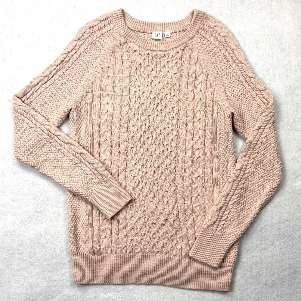 Gap Womens Cable‎ Knit Crewneck Sweater Dull Rose Pink Cotton XS 704459-02